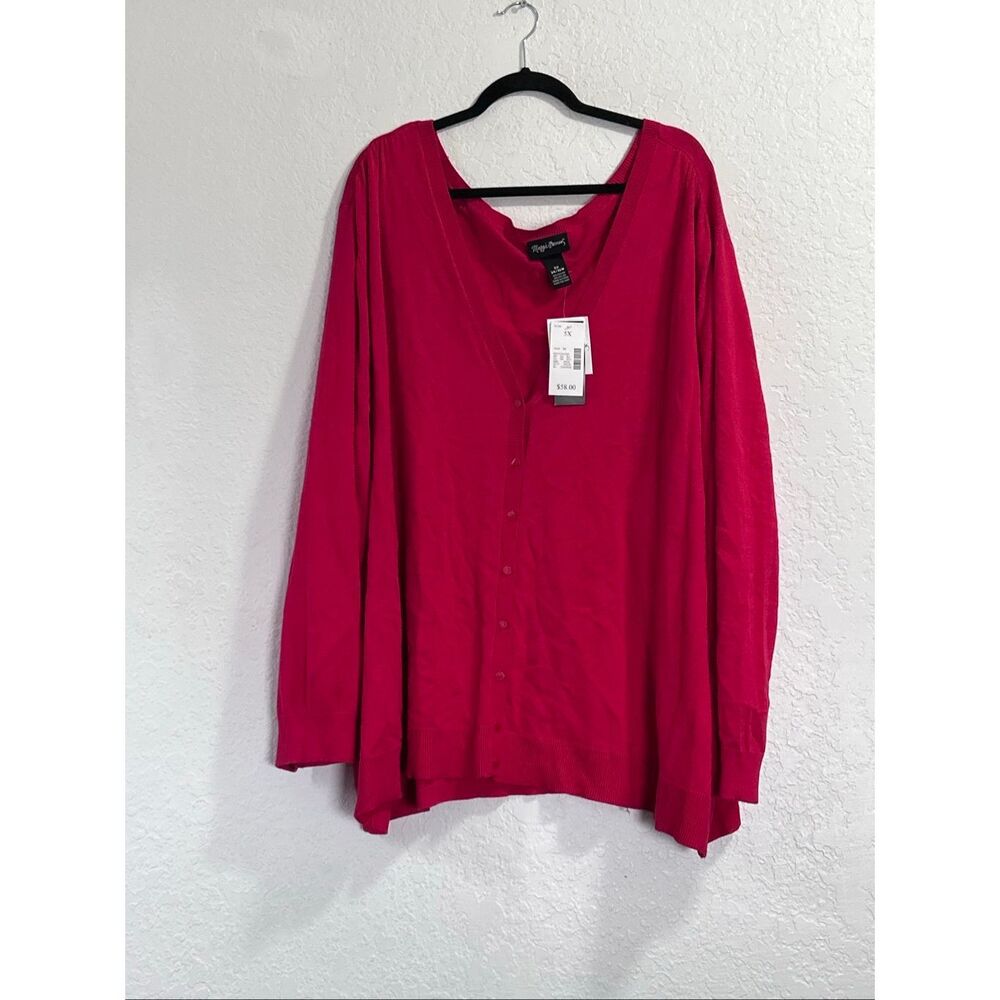 Maggie‎ Barnes red  Cardigan Sweater Size 5x  Button Front Pointelle New